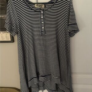 envy Navy and White Striped Henley Top